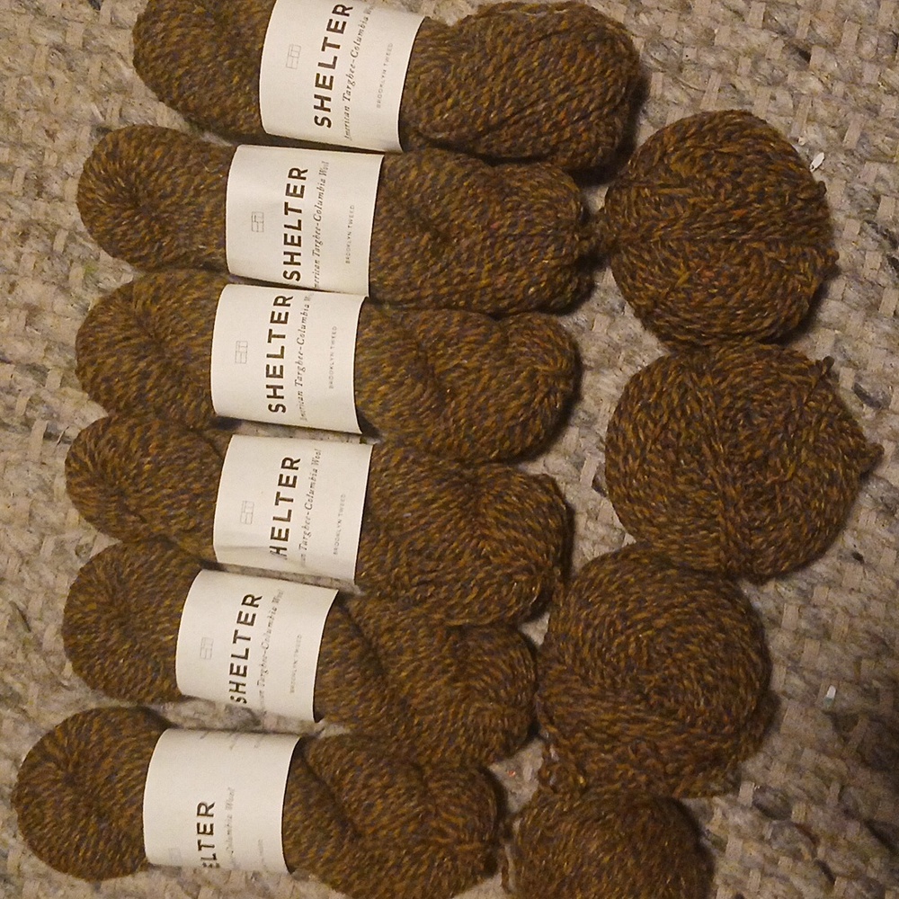Brooklyn Tweed Shelter Yarn in Marled Earthy Brown And Mustard Colorway -Caraway